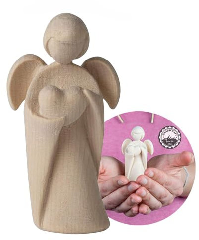 4betterdays.com NATURlich leben! Klassischer Schutzengel aus Zirbenholz - mit Herz - Höhe 9cm - Geschenk zur Kommunion & vielen Anlässen - Deko Holz - Handwerk aus Südtirol