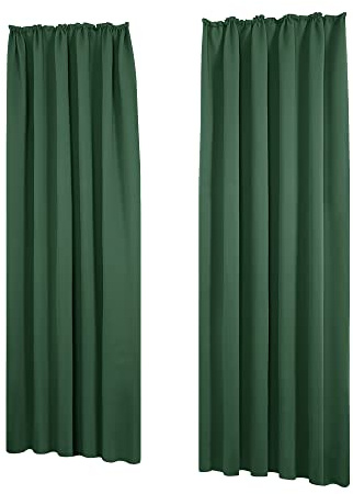 Deconovo Noise Reduction Pencil Pleat Curtains Blackout Curtains Thermal Insulated Curtains for Living Room W55 x L114 Inch Dark Green One Pair