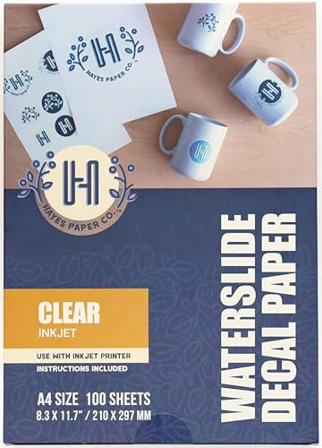 Hayes Paper Waterslide Lot de 100 feuilles de papier de transfert transparent pour jet d'encre, format A4, 21 x 29 cm