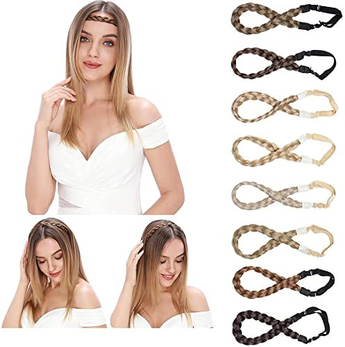 Silk-co Damen Haarband 3 Stränge blond, Kunsthaar geflochtenes Stirnband, elastisches Haarband für Damen und Mädchen Hochzeit Vintage, mit Haargummi Haarteil Braids Extensions 1.5cm breit 24