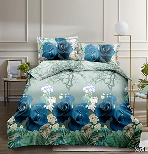 PRIME LINENS 3D Duvet Cover Set 4 Piece Microfiber Printed Design Quilt Cover Bedding Set with Pillow Cases and Extra Fitted Sheet Machine Washable (Super King 4 piece, 3D Printed 351)