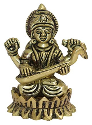 Universal Hub Saraswati Messing Statue Tempel Dekoration Prunkstück Idol Saraswati Murti Indian Pooja Samagri Antike Figuren Sammlergeschenke