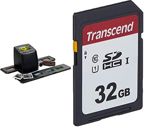Technaxx DigiScan DS-02 Scanner für Negativfilme und Diafilme (SD-Kartenslot, 6,1 cm (2,4 Zoll) TFT-Display, USB 2.0) & Transcend Highspeed 32GB SDHC Speicherkarte Class 10, UHS-I U1 TS32GSDC300S-E