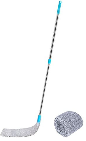 Polvo retráctil, Lavable y retráctil, Mango Largo, recogedor Polvo Plano con paños, para Debajo Muebles, sofá, Nevera, Limpieza Lavadora (156 cm)