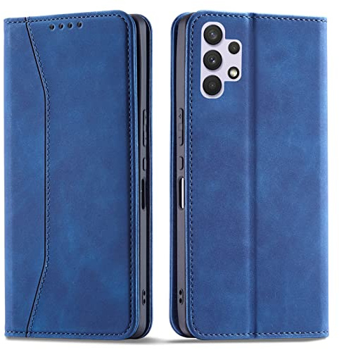 OKZone Kompatibel mit Samsung Galaxy A32 4G Hülle, Magnet Leder Tasche Handyhülle, Kartenfächer Schutzhülle, [Premium PU Leder] Flip Klappbare Stoßfeste Magnetische Standfunktion (Blau)