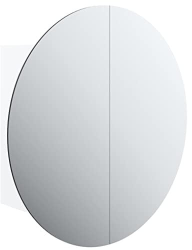 vidaXL Badezimmerschrank mit Rundem Spiegel LED Hängeschrank Wandschrank Badschrank Spiegelschrank Schrank Badmöbel Bad Badezimmer Weiß 47x47x17,5cm