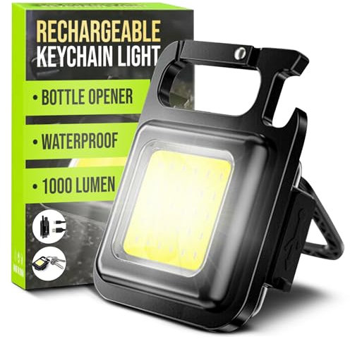 Spanner In The Works® | Cob Keychain Work Light | 1000 Lumen Pocket Torch Led Super Bright Rechargeable | LED Small Torch Rechargeable Keyring Torch | Ideal Small Gifts EDC, Festival Essentials