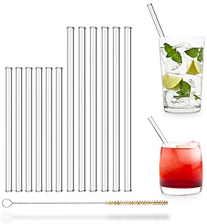 Glasstrohhalme 6x 20 cm & 6x 15 cm Strohhalm aus Glas - Budget Line - Wiederverwendbar - Geschirrspülfest - Glastrinkhalme aus Deutschland
