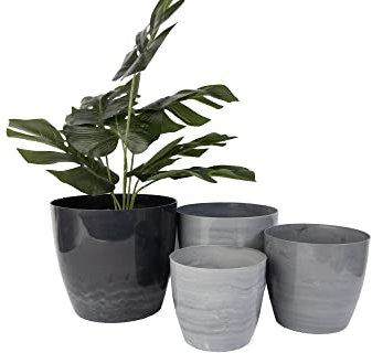 Home Garden Ornaments Plant Pots Indoor Marble Look Indoor Plant Pot Decorative Flower Pots 12/14/16/18cm Set of 4 (Grey)