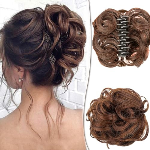 Krallen Clip Messy Bun Haarteil mit Klammer Clip in Claw Haargummis Lockige Synthetische Haarknoten Haarverlängerung Chignon Voluminös Haarteil Unordentlicher Dutt Extensions (Braun)