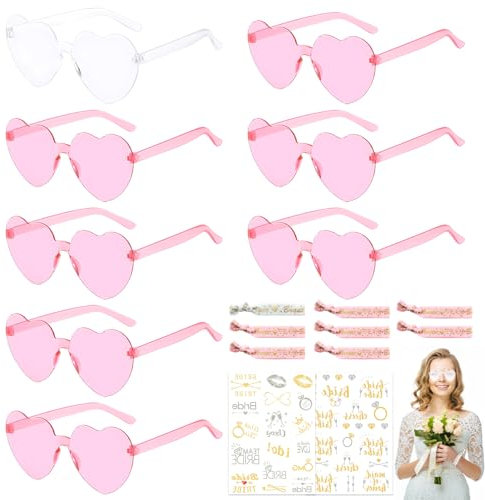 Lets Joy Deutsch Bride Herz Brillen, 18 Stück Bride to be Herz Brille Set, Herz Sonnenbrille, Team Braut Armbändern, JGA Tattoo Aufkleber, JGA Partybrillen Set für Hochzeit Geburtstag Party