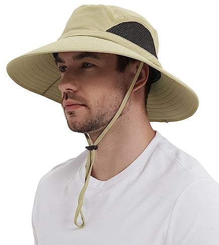 Wmcaps Sonnenhut Herren UV Schutz, Breite Krempe Wanderhut Damen Outdoor, Faltbar Safari Sonnenschutz Hut(Khaki)