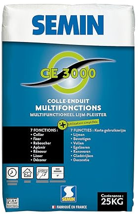 Enduit Multifonctions CE 3000 Semin pour Coller, Fixer, Reboucher, Aplanir, Lisser et Décorer, Intérieur, Sac de 25 kg