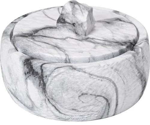 Cendrier effet Marbre avec Couvercle - Cendrier absorbe-fumée - Cendrier extérieur gris - Cendrier portable pour Bureau, Jardin, Hôtel ou Maison - Couvercle Anti-odeurs