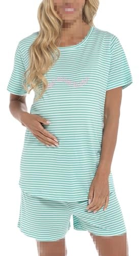 A2Z Ladies Maternity Shorts Pyjama Set Need More Sleep Striped 100% Cotton