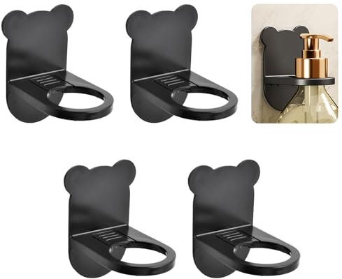 UFURMATE 4PCS Plastic Shampoo Dispenser Bottle Holders, Adjustable Wall Mounted Pump Hand Stands Self Adhesive Black Soap Dispenser Brackets for Kitchen Bathroom