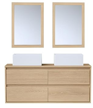 Vente-unique-Waschbeckenunterschrank hängend mit Doppelwaschbecken - 120 cm - Eichenholzfurnier - MILIPAM