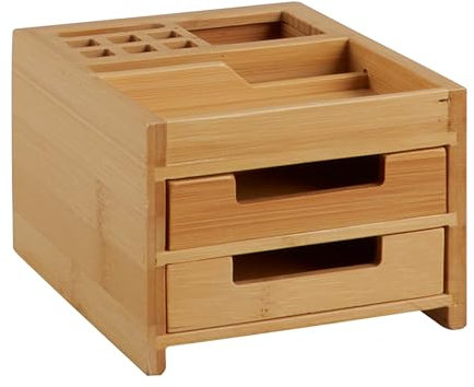 SPRINTIS Schreibtisch Organizer mit Schubladen, Stiftehalter aus Bambus mit 4 Fächern und 2 Schubladen, eignet sich als Stiftebox für den Bürotisch