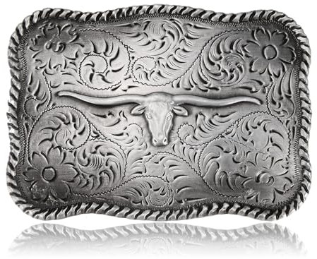 BBOTEN Western Cowboy Longhorn Gürtelschnalle für Männer Frauen Rodeo Lange Horn Texas Antik, GRAU, Small