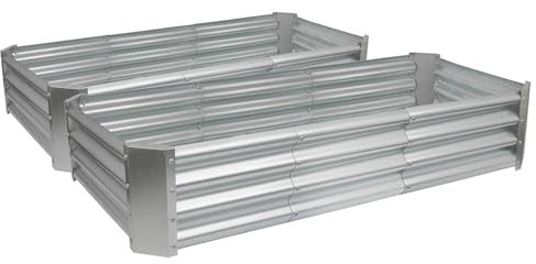 Harbour Housewares Raised Garden Bed - Silver - 180 x 90cm - Rectangle - Pack of 2 - Bottomless Galvanised Steel Planter Box for Growing Outdoor Plants, Vegetables, Flowers and Herbs