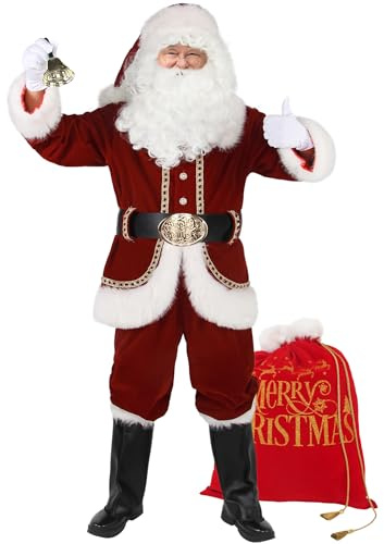 Ahititi Weihnachtsmann Kostüm für Männer Deluxe professioneller Santa-Anzug für Erwachsene 11 teilig Rotes Herren Outfit Weihnachtsklaus-Suiten für Erwachsene