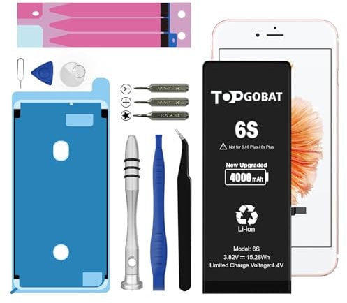 TOPGOBAT Ersatz für iPhone 6S Akku, 4000mAh Akku mit hoher Kapazität für das Modell (A1633 A1688 A1691 A1700) mit Ersatzwerkzeug Kits