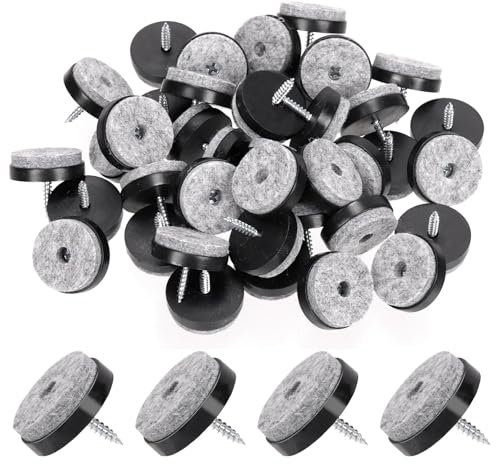 Glarks 40pcs Black 28MM Furniture Glide Screw-on Furniture Antiskid Felt Pad Slider Floor Protector for Wooden Leg Feet of Chair Table Sofa Stool