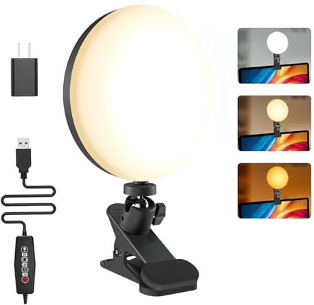 Mojimdo 159 LED Video Conferencia Luz, 3 Colores y 5 Brillo de Luz de Vídeo Clip en Monitor, Temporizador de Ajuste de Luz Webcam para Reuniones, Videollamadas, Live Streaming-USB Adaptador Incluido