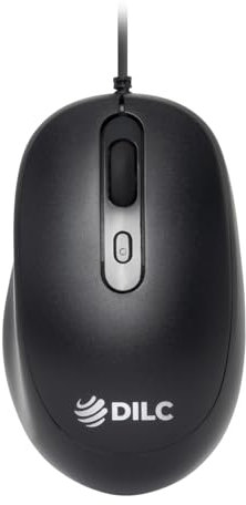 DILC Mouse a sensore ottico USB, 4 tasti, 1600 DPI, Ambidestro, Cablato, Compatibile con PC/Mac/Laptop, Nero