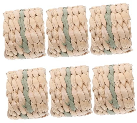 FUNOMOCYA 6pcs Rustic Wedding Napkin Rings Napkin Holder Rings Thanksgiving Napkin Ring Rustic Serviette Rings Farmhouse Serviette Ring Straw Napkin Rings Boho Napkin Rings Cattail Grass