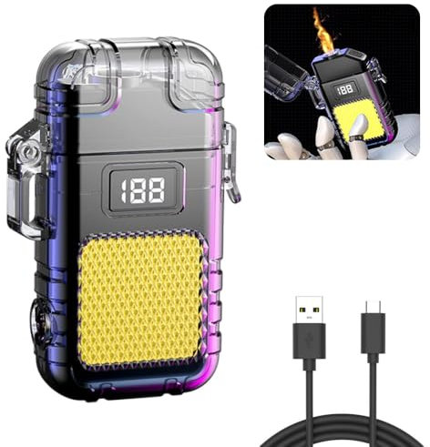 Peppy Accendino elettrico USB C, ricaricabile, antivento, accendino a doppio arco, impermeabile, per barbecue all'aperto, campeggio, candela – senza fiamma