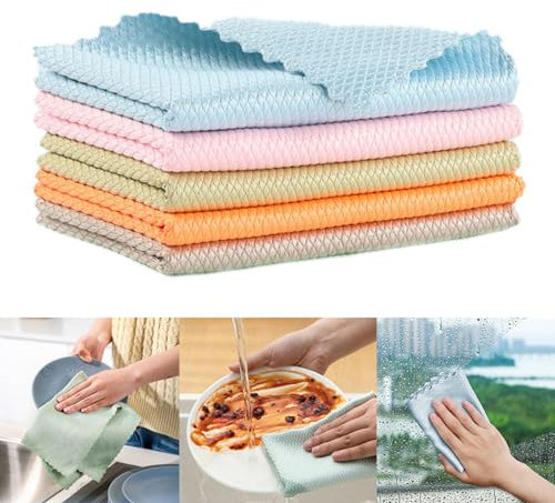5 Stück Streak Free Miracle Cleaning Cloths Reusable, Probablei Nano Streifenfrei Fenstertuch Geschirrtücher, Mikrofasertücher Putztücher, Fishscale Reinigungstücherfür Auto, Küche - Zufällige Farbe