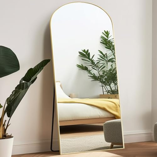Melodieux Miroir pleine longueur, arc, 180 x 76 cm, grand miroir autonome, cadre en aluminium, doré, pour dressing, mural, suspendu, pour salon, chambre à coucher