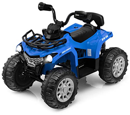 COSTWAY 12V Electric Kids Quad Bike, Battery Powered Ride on Car ATV with Headlights, Music, MP3, Storage Basket, Backward Function, for Boys and Girls Aged 3-8 Years (Blue)