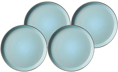 Ritzenhoff & Breker Visby Speiseteller 4er Set, 26 cm, Runde Essteller mit braunem Rand, Skandinavisches Design, Steingut, Hellblau