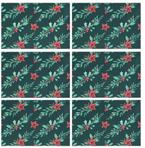 Green Christmas Flowers thick placemats for dining table reusable placemat kitchen mat washable underplate mat christmas 12x18