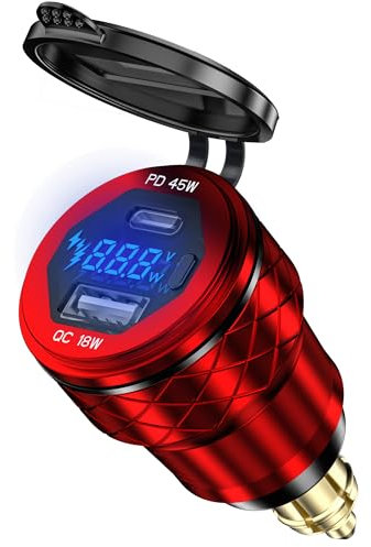 45W PD USB C Zigarettenanzünder Steckdose Adapter für Ducati Motorrad, 18W QC 3.0 Auto Ladegerät Schnellladung USB Din/Hella EU Stecker für 12V-24V BMW Triumph KTM Motorrad