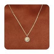 Dochais Collier Plaqué Or 14K avec Pendentif Soleil - Chaîne Doré Réglable Résistant à l'Eau - Cadeau pour Femmes et Filles