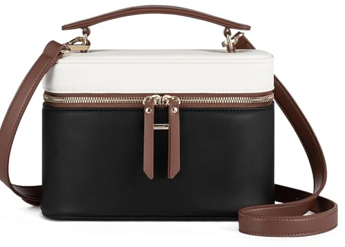 LOVEVOOK Umhängetasche Damen, Crossbody Bag Damen mit Abnehmbarem Schultergurt, PU Leder Handtasche Klein, Modisch Umhängetasche Klein für Alltag, Arbeit, Dates Oder Reisen - Beige Schwarz Braun