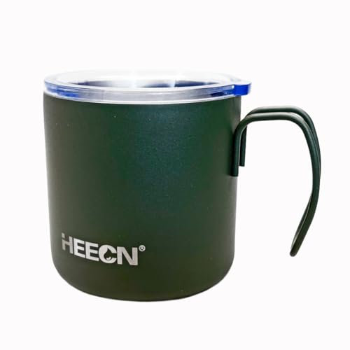 HEECN® Taza de acero inoxidable para exteriores con tapa de doble pared aislante – 450 ml/330 ml, ligero y a prueba de fugas (certificado LFGB), verde HESS-051 (450 ml, deportivo)