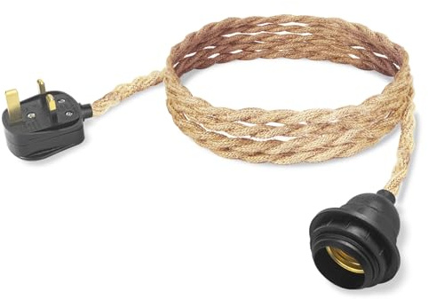 Vintage Pendant Light Ceiling Lighting Fitting, E27 Socket, Hemp Rope Plug in Cord with UK Plug, Weatherproof Hanging Light Kit Fixture (Twine Original Colour, 3m)