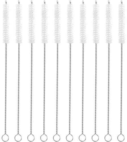 Lot de 10 brosses à Bouteilles,Cure-Pipes,Brosse à Paille INOX, Petite Nettoyage pailles, Fine, poignée en Acier Inoxydable,Poils Fil Nylon,pour Laver Le Verre,Gourde Plastique goupillon Nettoyeur