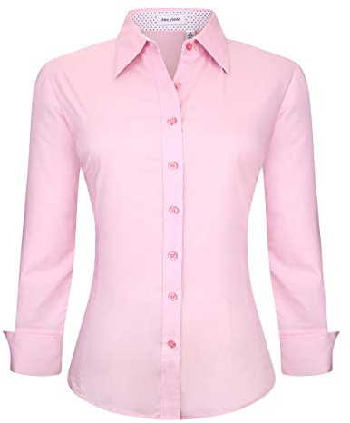 Alex Vando Womens Dress Shirts Wrinkle Free Regular Fit Long Sleeve Stretch Work Shirt, Pink, 3XL