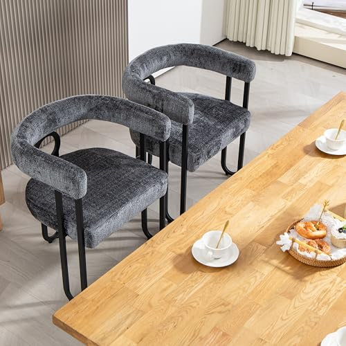 LIFEISLE Esszimmerstuhl 2er Set für Küchen, Polsterstuhl mit abgerundete Rückenlehne, Moderne Stühle mit Metalrahmen für Wohnzimmer, Büro Schlafzimmer Grau