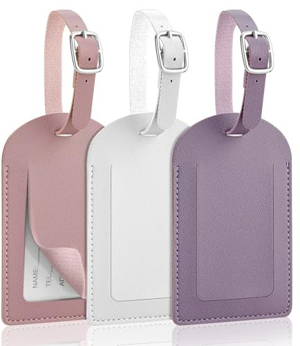 AiQInu 3 Pezzi Etichette per Valigie Aereo, Etichetta Valigia in PU, Targhetta Valigia con Nome e Indirizzo, Luggage Tag per Aereo Bagaglio Valigie Zaini