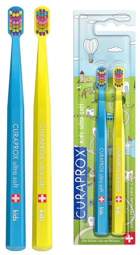 Curaprox Kids CS 5460 Duo Sonderedition 2025, Blau/Gelb | Zahn- & Zahnfleischpflege, 2er-Pack, Swiss Made