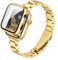 G-ficu Slim Metal Strap with Case Compatible with Apple Watch Straps Women 42mm with Screen Protector, Thin Stainless Steel Band, Easy Adjustable iWatch Strap for Apple Watch Series 10, Gold