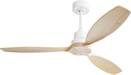 Sofucor Deckenventilator mit Fernbedienung, Deckenventilator aus Massivholz mit 3 Holzlüfterblätter, 132cm, Leise, 6 Geschwindigkeiten, Timer, DC Motor, Sommer-Winterbetrieb für Schlafzimmer