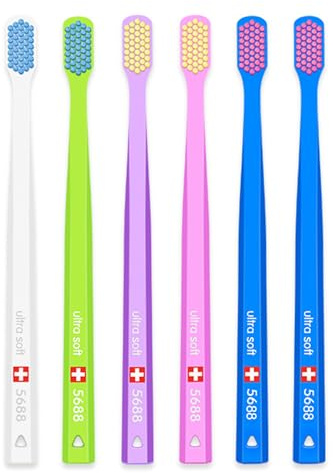 GUOYOU 6 Stück Zahnbürste Weich Set Toothbrush Zahnstein Set Reiseset Vorteilspack Ultra Soft Handzahnbürste für Erwachsene mit Super Weichen Borsten（ Blau Weiß Rosa Gelb Lila）