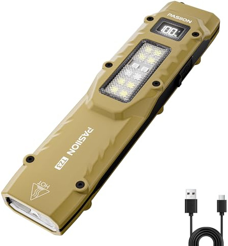 PASIION Taschenlampe LED Aufladbar,Taschenlampe Extrem Hell 1500 Lumen, Flach Taktische Taschenlampe Klein EDC mit Doppelschalter & Digitaler Anzeige, 9 Lichtmodi für Alltag，Camping & Notfälle